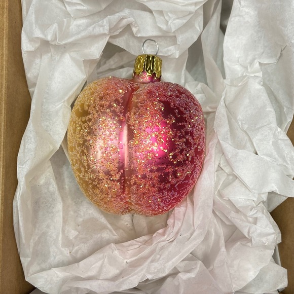 Peach Ornament Glittery Fruit Christmas Holiday Decor Gold Pink - Picture 1 of 6